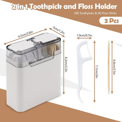 2-in-1 Toothpick & Floss Pick Dispenser – Portable Holder with 100 Toothpicks & 30 Floss Sticks