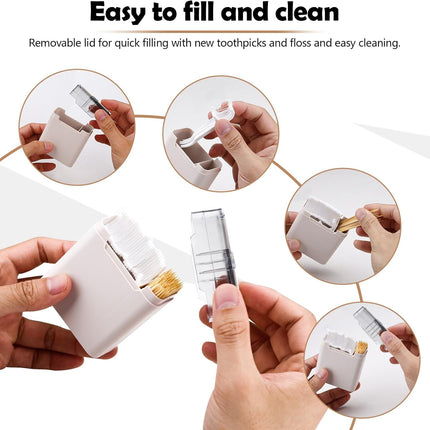 2-in-1 Toothpick & Floss Pick Dispenser – Portable Holder with 100 Toothpicks & 30 Floss Sticks