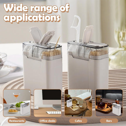 2-in-1 Toothpick & Floss Pick Dispenser – Portable Holder with 100 Toothpicks & 30 Floss Sticks