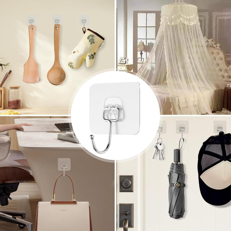 4 Pcs Adhesive Wall Hooks – Strong Duty Hooks for Home & Kitchen