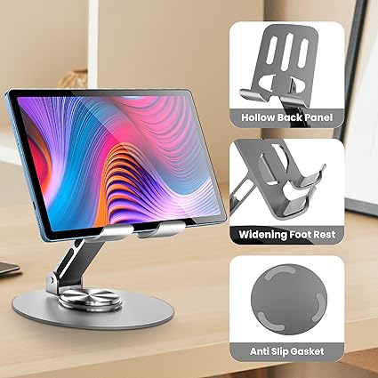 360° Adjustable Metal Phone Stand – Universal Non-Slip Desk Holder for Smartphones & Tablets