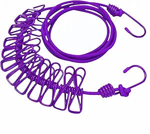 Portable Clothes line 12ft with 12 Clips – Heavy Duty, Stainless Steel Hooks