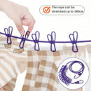 Portable Clothes line 12ft with 12 Clips – Heavy Duty, Stainless Steel Hooks