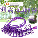 Portable Clothes line 12ft with 12 Clips – Heavy Duty, Stainless Steel Hooks