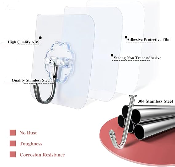 4 Pcs Adhesive Wall Hooks – Strong Duty Hooks for Home & Kitchen