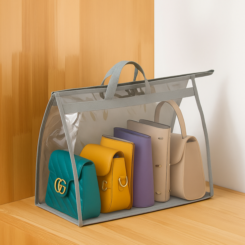 XL Transparent Hanging Purse & Handbag Organizer – Closet Storage Bag with Multiple Pockets & Dustproof Cover