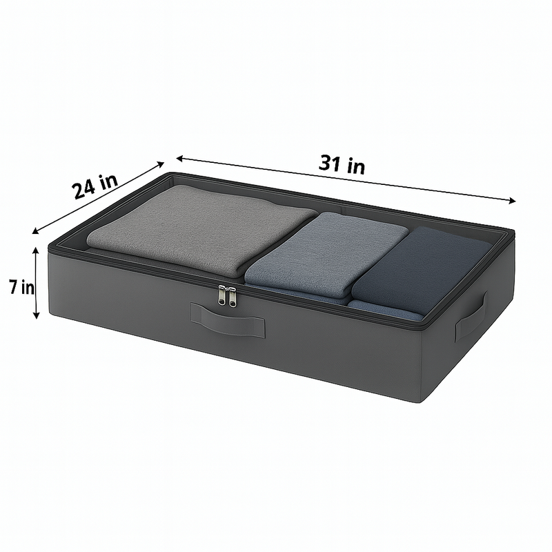 Large Underbed Storage Box with Clear Lid – Foldable 31"x24"x7" Organizer with Dual Handles for Shoes, Clothes & Blankets