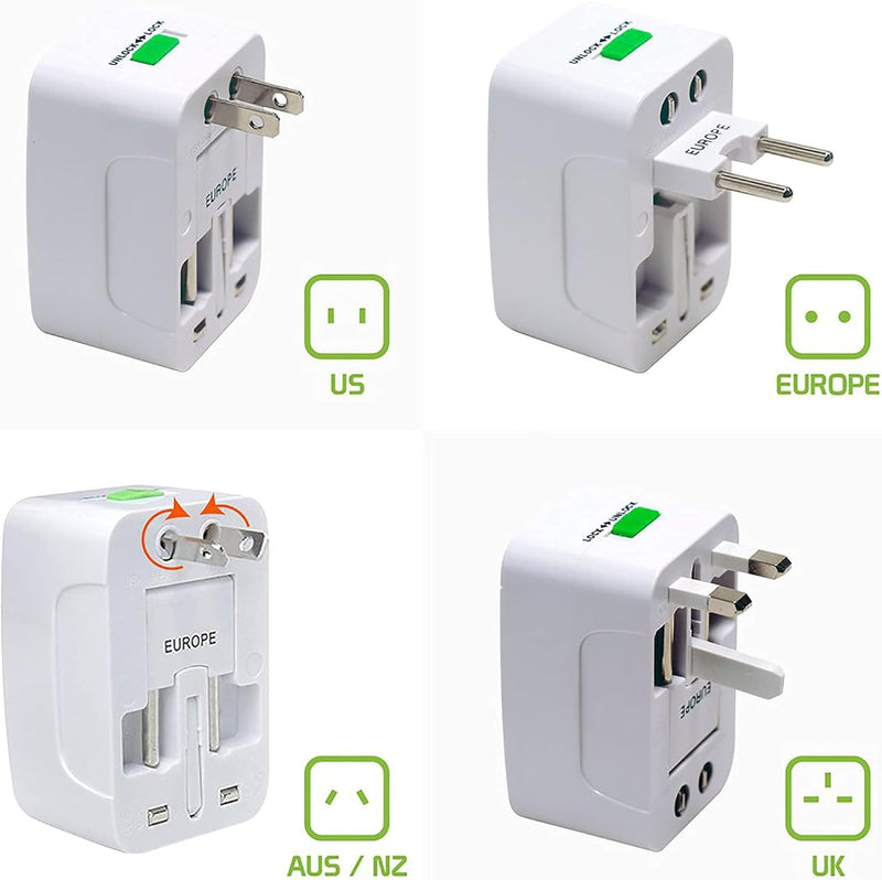 Universal International Plug Adapter-Compact All-in-One Charger for US, UK, EU, and AU