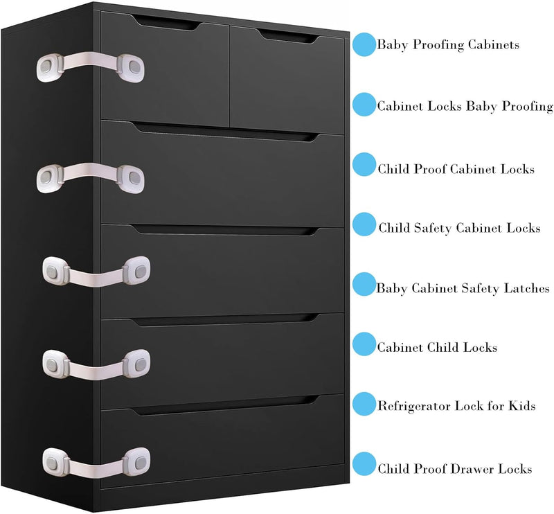 Child Safety Locks for Cabinets & Drawers – No-Drill Baby Proof Latches for Fridge, Toilet, Oven & Furniture