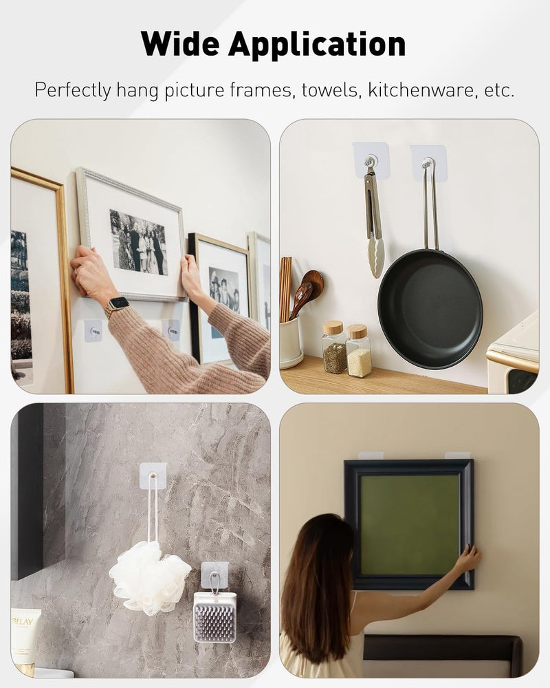 Adhesive Hooks – 4 Pcs Reusable Wall Hangers for Home & Kitchen