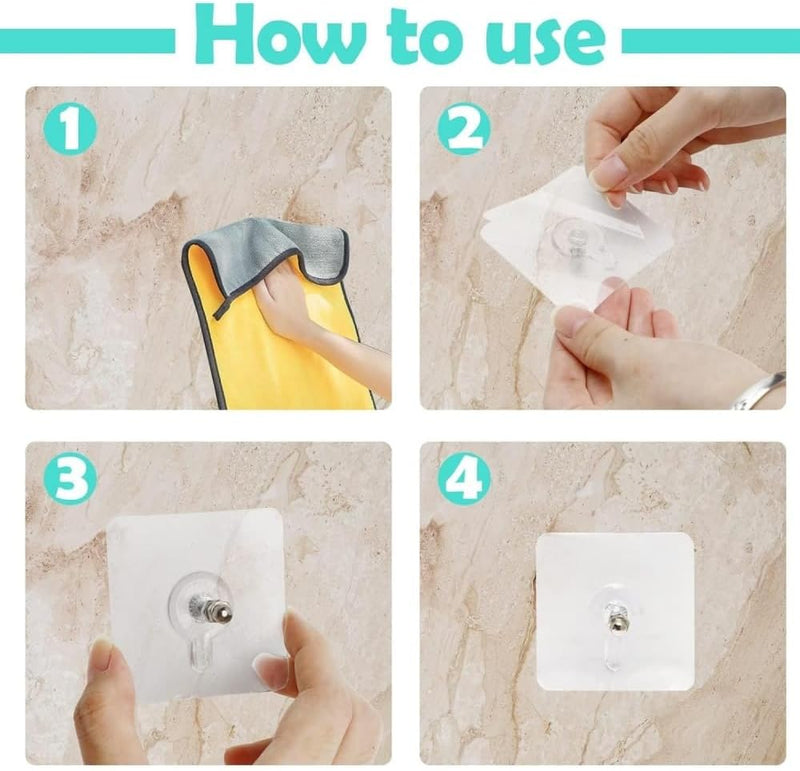 Adhesive Hooks – 4 Pcs Reusable Wall Hangers for Home & Kitchen