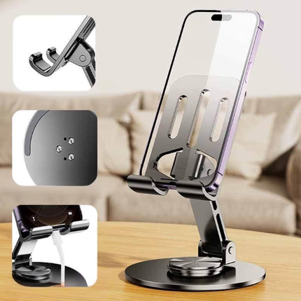 360° Adjustable Metal Phone Stand – Universal Non-Slip Desk Holder for Smartphones & Tablets