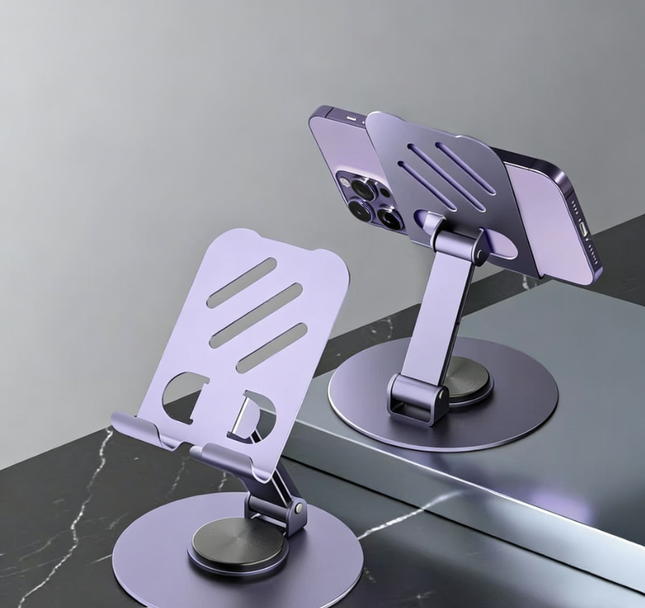 360° Adjustable Metal Phone Stand – Universal Non-Slip Desk Holder for Smartphones & Tablets