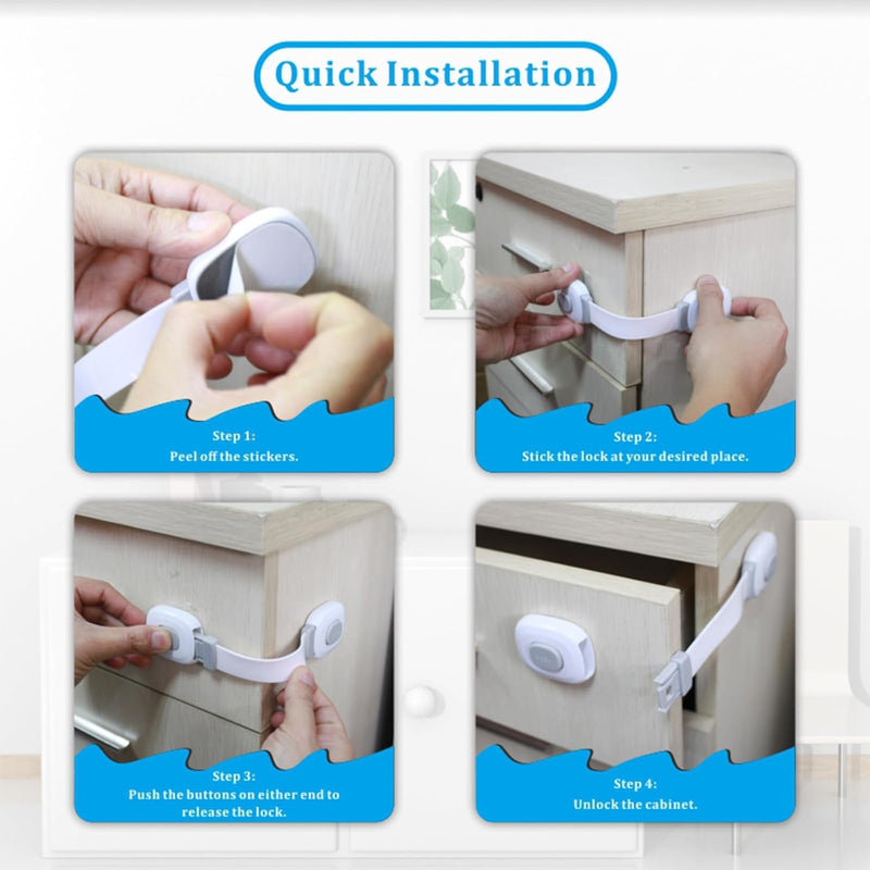 Child Safety Locks for Cabinets & Drawers – No-Drill Baby Proof Latches for Fridge, Toilet, Oven & Furniture