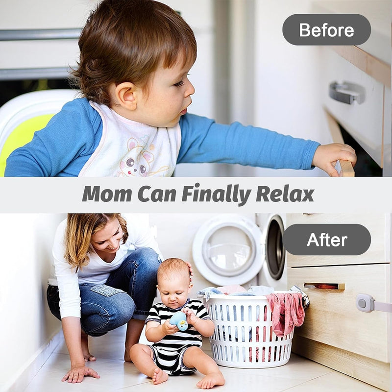 Child Safety Locks for Cabinets & Drawers – No-Drill Baby Proof Latches for Fridge, Toilet, Oven & Furniture