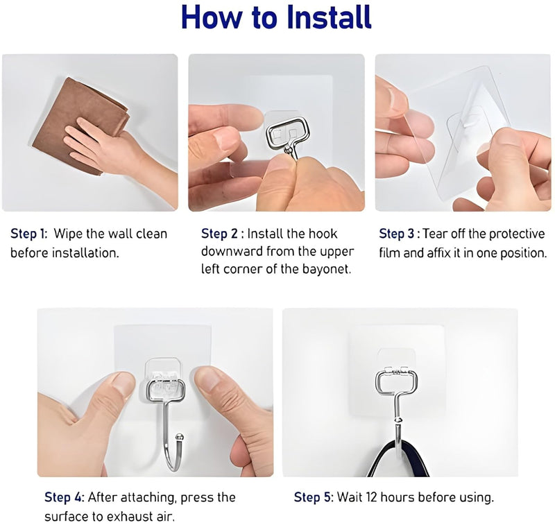 Premium Adhesive Hooks – Brushed Stainless Steel Wall Hangers, No Tools Needed (4PCS)