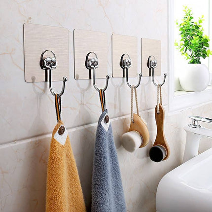 Premium Adhesive Hooks – Brushed Stainless Steel Wall Hangers, No Tools Needed (4PCS)