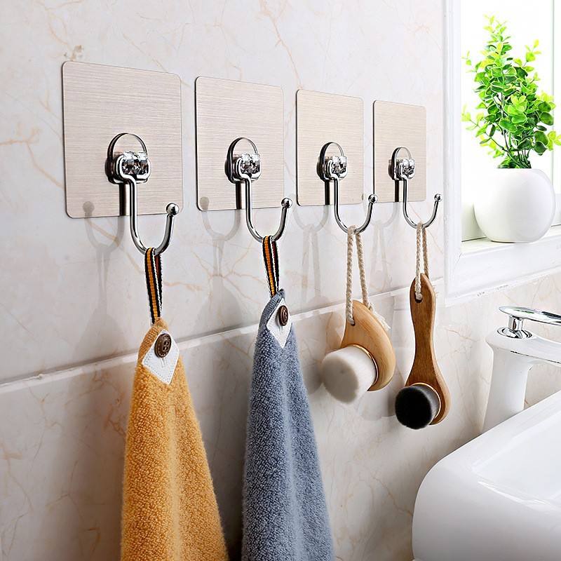Premium Adhesive Hooks – Brushed Stainless Steel Wall Hangers, No Tools Needed (4PCS)
