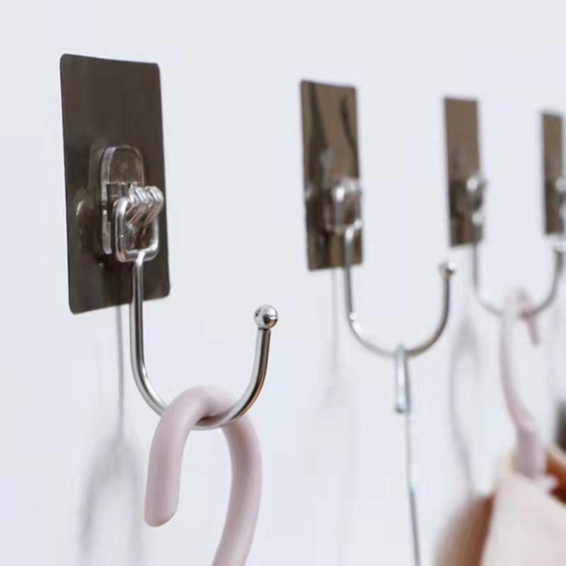 Premium Adhesive Hooks – Brushed Stainless Steel Wall Hangers, No Tools Needed (4PCS)