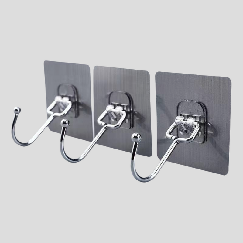 Premium Adhesive Hooks – Brushed Stainless Steel Wall Hangers, No Tools Needed (4PCS)